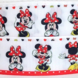 Minnie 1&quot; Grosgrain Ribbon - Minnie Mouse Ribbon-Minnie Ribbon by the Yard-1&quot; Minnie Mouse Ribbon-Minnie Mouse Ribbon - WE COMBINE SHIPPING