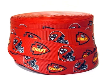 Kansas City Chiefs 7/8" Grosgrain Ribbon - Football - Crafts Supplies-Ribbon by the Yard