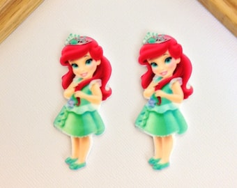 Princess Ariel Toddler Planar Resin Set of 2 - Ariel Cabochon - Ariel Hair Bow Center - Princess Ariel Flat Back Resin - Ariel Embellishment