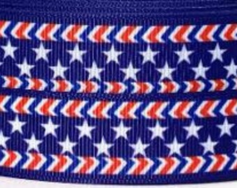 Independence Day Grosgrain Ribbon - 7/8" Patriotic Ribbon - 4th of July Ribbon - Blue White and Red Grosgrain Ribbon