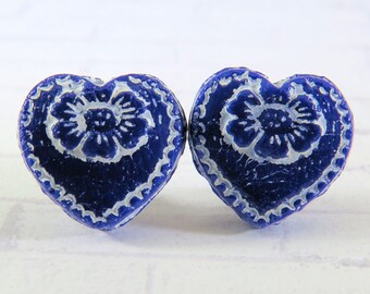 One Lot of 15 Antique Rare Large European Cobalt Color Glass Beads 24-27 mm
