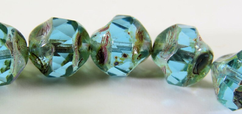 15 8mm Amber and Pink Travertine Firepolished Thru Cuts Czech Glass Beads