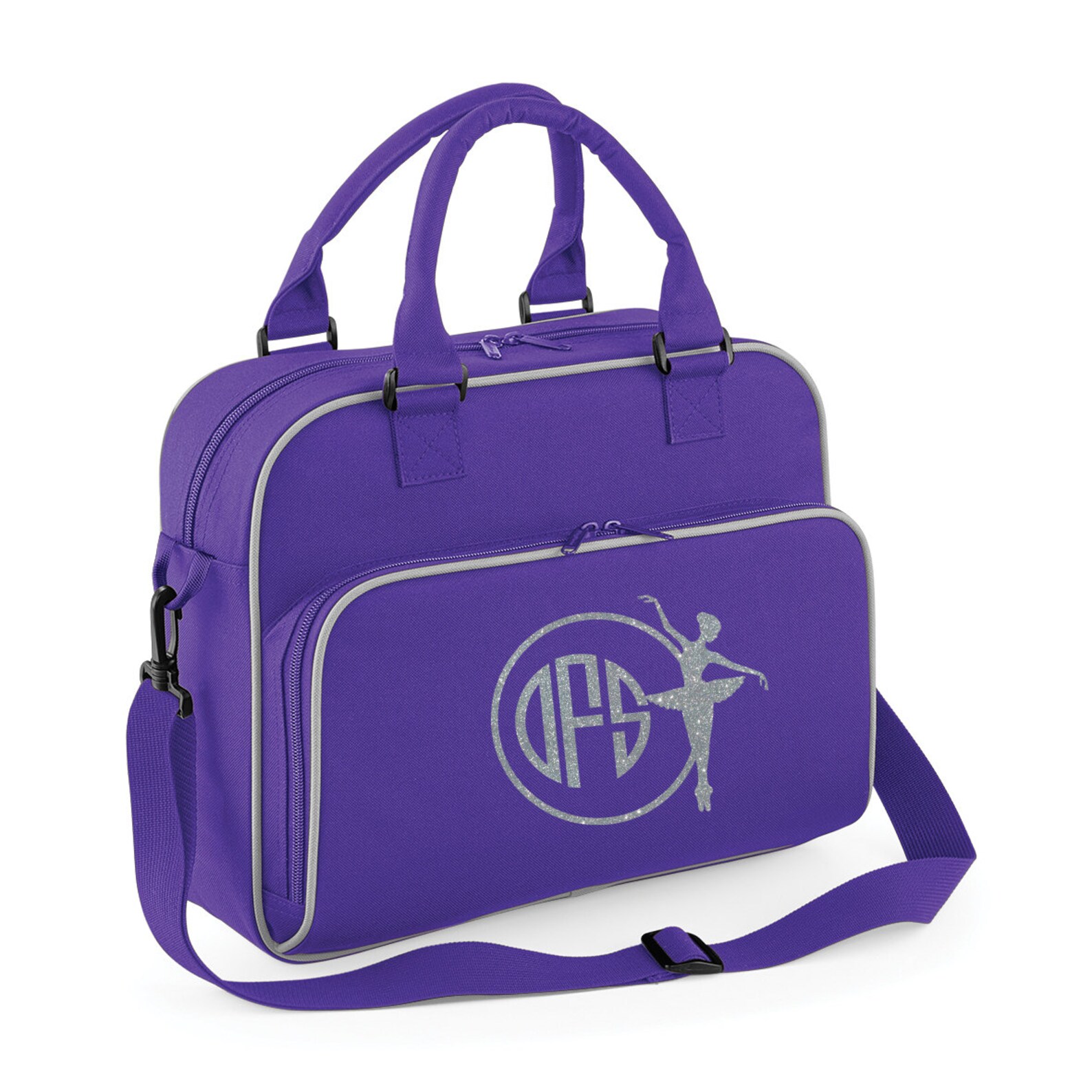 personalised junior ballet dance bag- glitter print with ballet image and monogram name- image 3