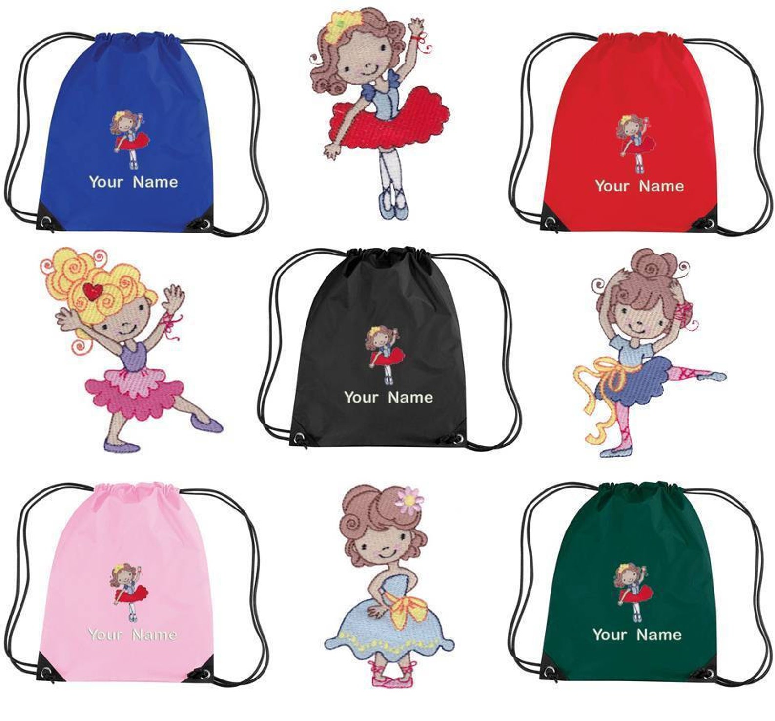 personalised embroidered ballet drawstring gym/shoe bag - kids pe school bc2