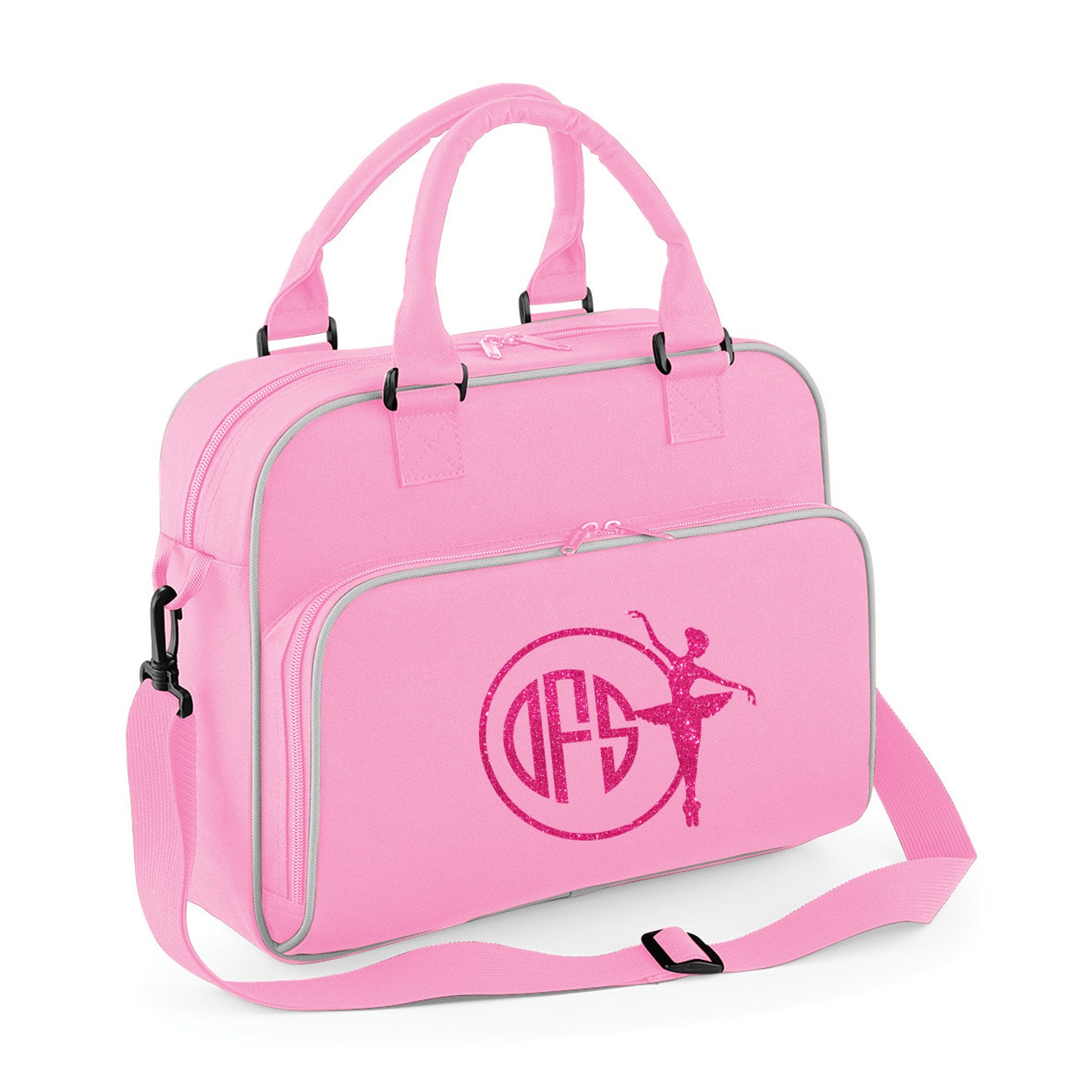 personalised junior ballet dance bag- glitter print with ballet image and monogram name- image 3