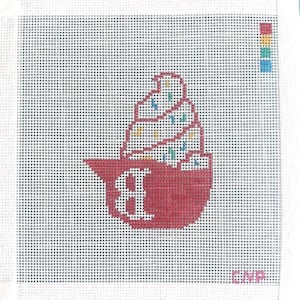 Boston Red Sox Inspired Baseball Helmet Ice Cream Needlepoint Canvas - 2.5 x 3