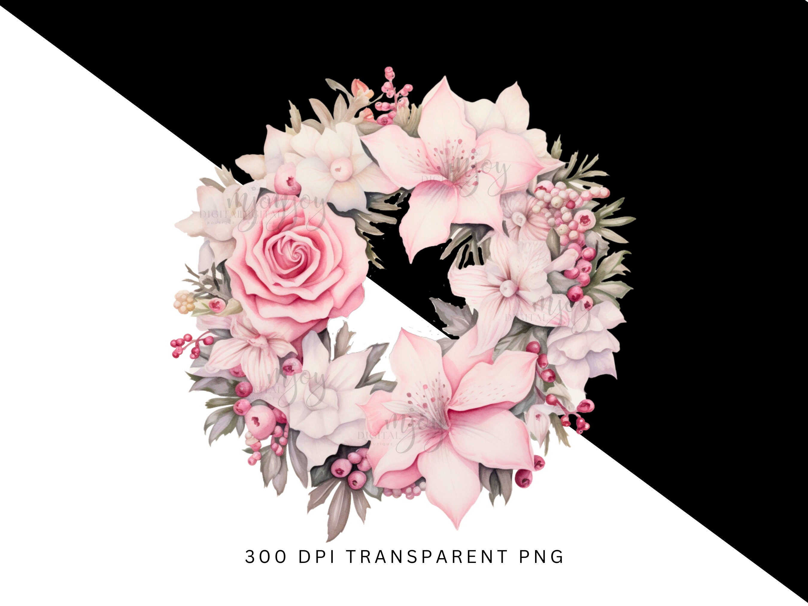 Pink Christmas Wreath Clipart for Commercial and Personal Use - Etsy