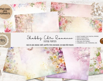 Shabby Chic Romance Digital Papers, Digital Paper for Personal and Commercial Use, Eight Junk Journal  and Scrapbooking pages