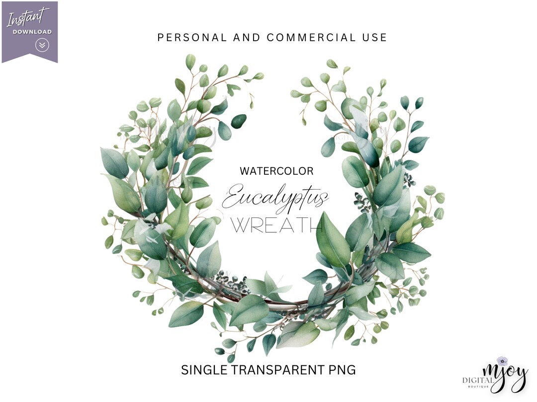 Eucalyptus Wreath Clipart for Commercial and Personal Use Green Leaves ...