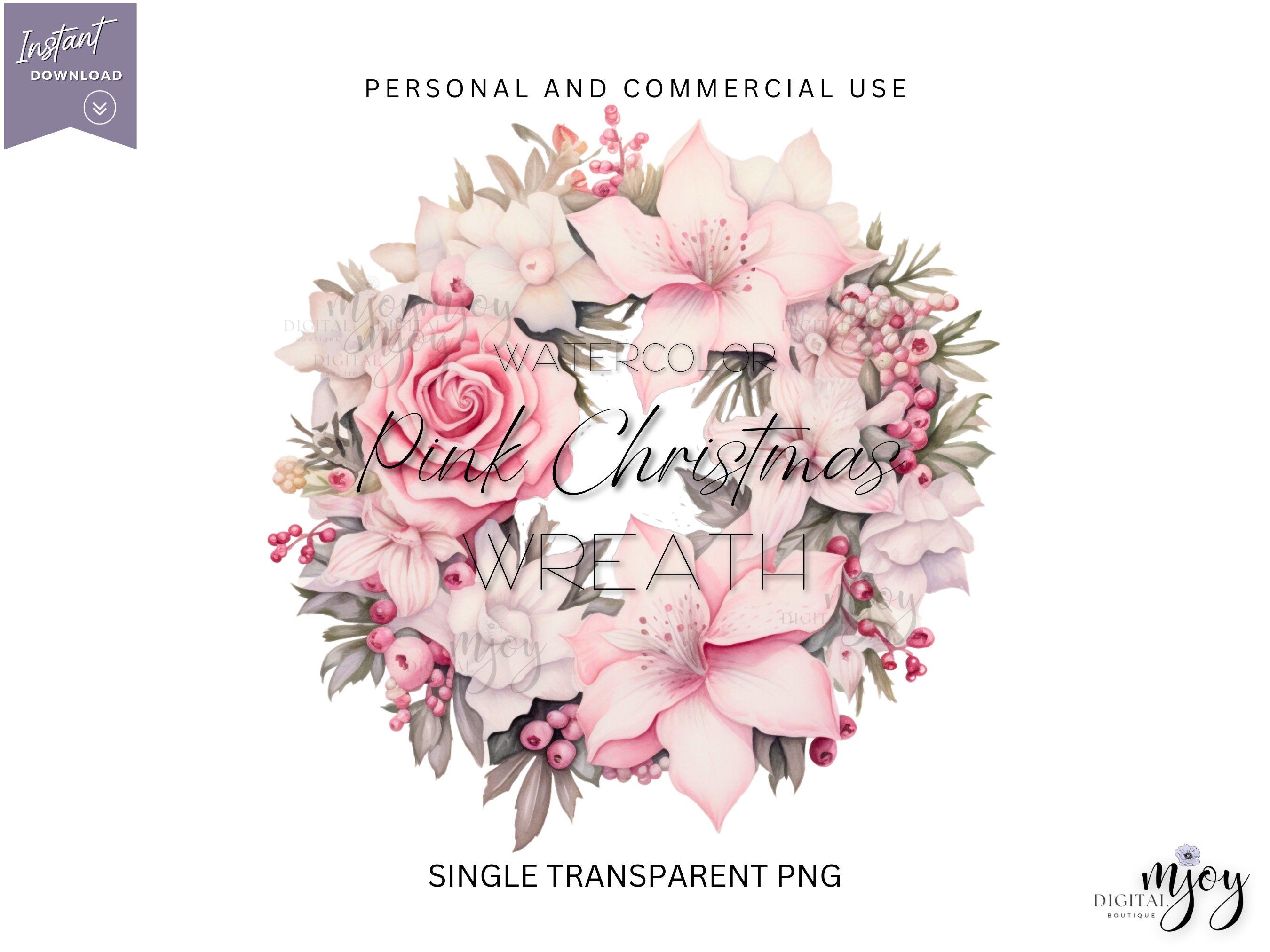 Pink Christmas Wreath Clipart for Commercial and Personal Use - Etsy