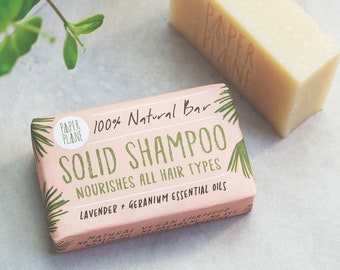 100% Natural Vegan Solid Shampoo Bar Soap Lavender & Geranium Eco Plastic Free