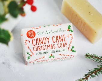100% Natural Vegan Peppermint Candy Cane Christmas Soap Bar