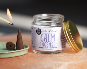 Calm Incense Jar of Incense Cones - plant based, vegan