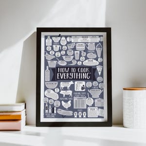 How To Cook Everything Print - A3, A2, A1 size - 7 colours - Gift for foodies - Vegan/Vegetarian versions - Gift for students - Framed print