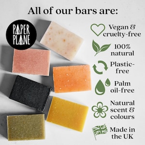 Handmade Artisan Natural Plant-based Soap Bars - Cold Pressed and Plastic-free. Made in the UK. Cruelty-free, sulphate-free. 15 Scents.