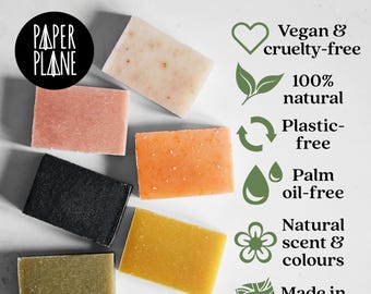 Handgemaakte ambachtelijke natuurlijke plantaardige zeepbars - koudgeperst en plasticvrij. Gemaakt in het Verenigd Koninkrijk. Dierproefvrij, sulfaatvrij. 15 geuren.