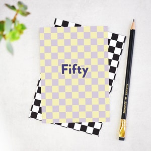 Fifty - carte damier 50e anniversaire - carte jaune lilas 50e anniversaire