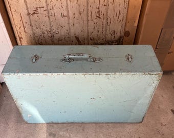 Vintage painted blue wooden suitcase