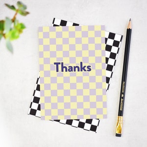 Gracias - checkerboard tarjeta de agradecimiento - púrpura lila amarillo gracias