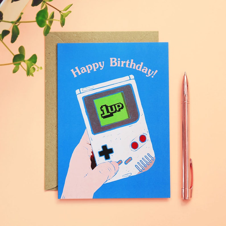 1UP Gameboy Birthday Card - Etsy