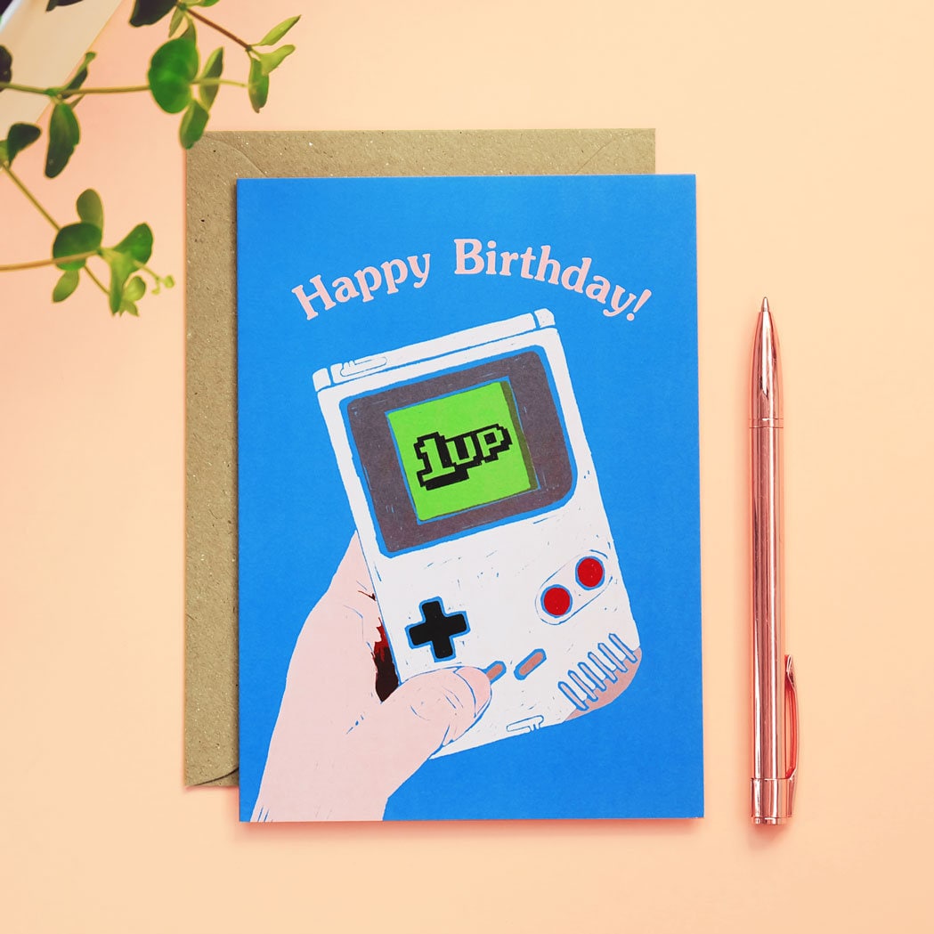 1up Gameboy Birthday Card Etsy 1up Gameboy Birthday Card Etsy