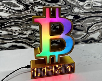Painel LED RGB com o logotipo do Bitcoin – Exibição de preços de criptomoedas, ações e Forex