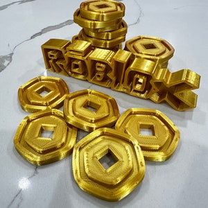 Roblox Robux Gold Coins - Pretend Play Set for Kids, Children’s Imaginative Play Money, Video Game Themed Toy Coins Birthday Cake Decoration