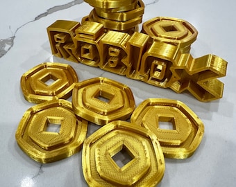 Roblox Robux Gold Coins - Pretend Play Set for Kids, Children’s Imaginative Play Money, Video Game Themed Toy Coins Birthday Cake Decoration