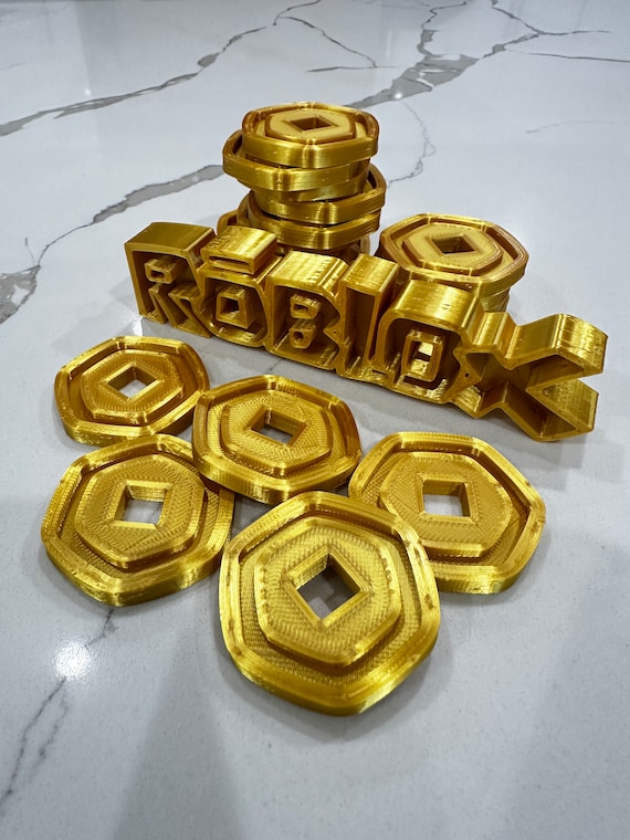Roblox Robux Gold Coins - Pretend Play Set for Kids, Children’s Imaginative Play Money, Video Game Themed Toy Coins Birthday Cake Decoration