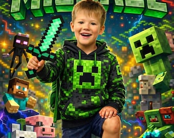 Póster infantil estilo BOOM! Mine - Descarga digital personalizada - Arte mural para dormitorio gamer - Regalo de cumpleaños - Banner