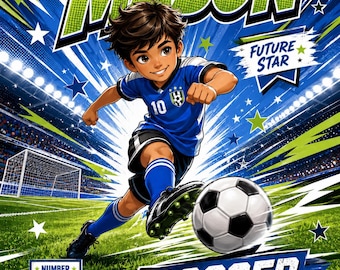 Spersonalizowany plakat sportowy dla dzieci, spersonalizowany komiksowy portret sportowy, wszystkie sporty, piłka nożna, koszykówka, baseball, tenis, karate, prezent cyfrowy do druku