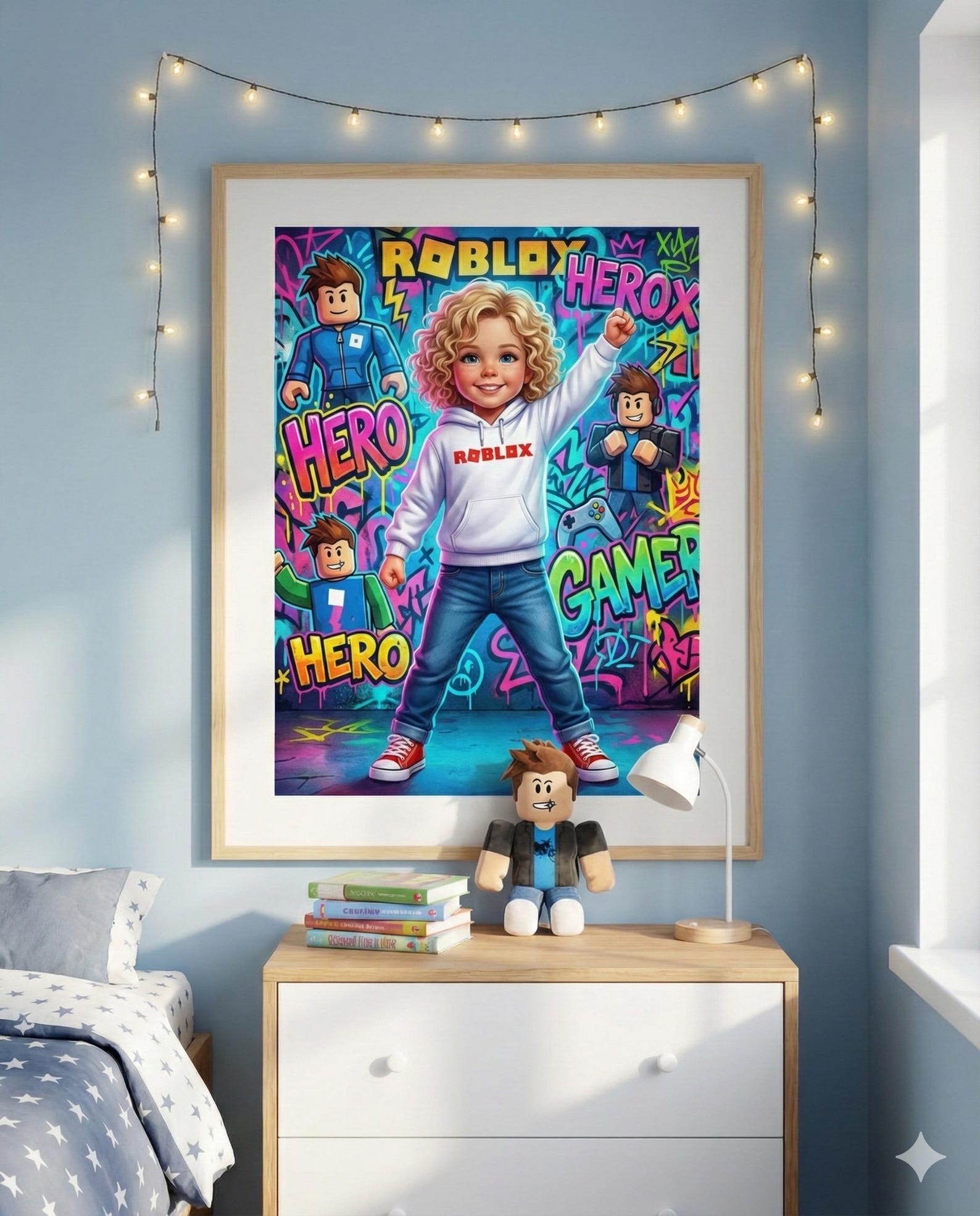 Custom Roblox Style Kids Portrait Poster - Personalized Digital ...