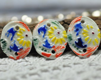 3 handcrafted ceramic  beads  components for jewelry making art jewelry  ceramic raw beads zolanna beads hand formed