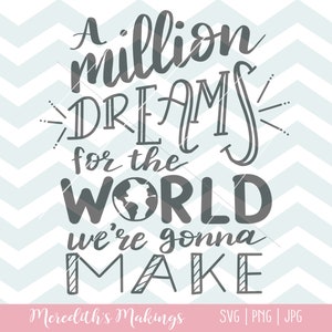 Un millón de sueños para el mundo vamos a hacer letras a mano SVG / Mejor Showman SVG archivo de corte para Cricut y Silueta