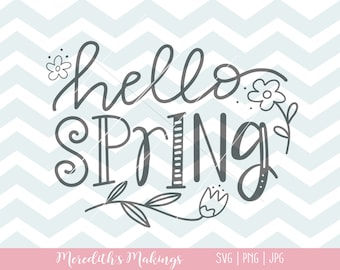 Hello Spring hand lettered SVG | whimsical lettering | spring vinyl sign cut file | Silhouette Cricut