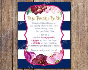 Bridal Shower First Family Bible Printable, First Family Bible shower game, Wedding Family Bible Sign, Highlight a Bible Verse Sign
