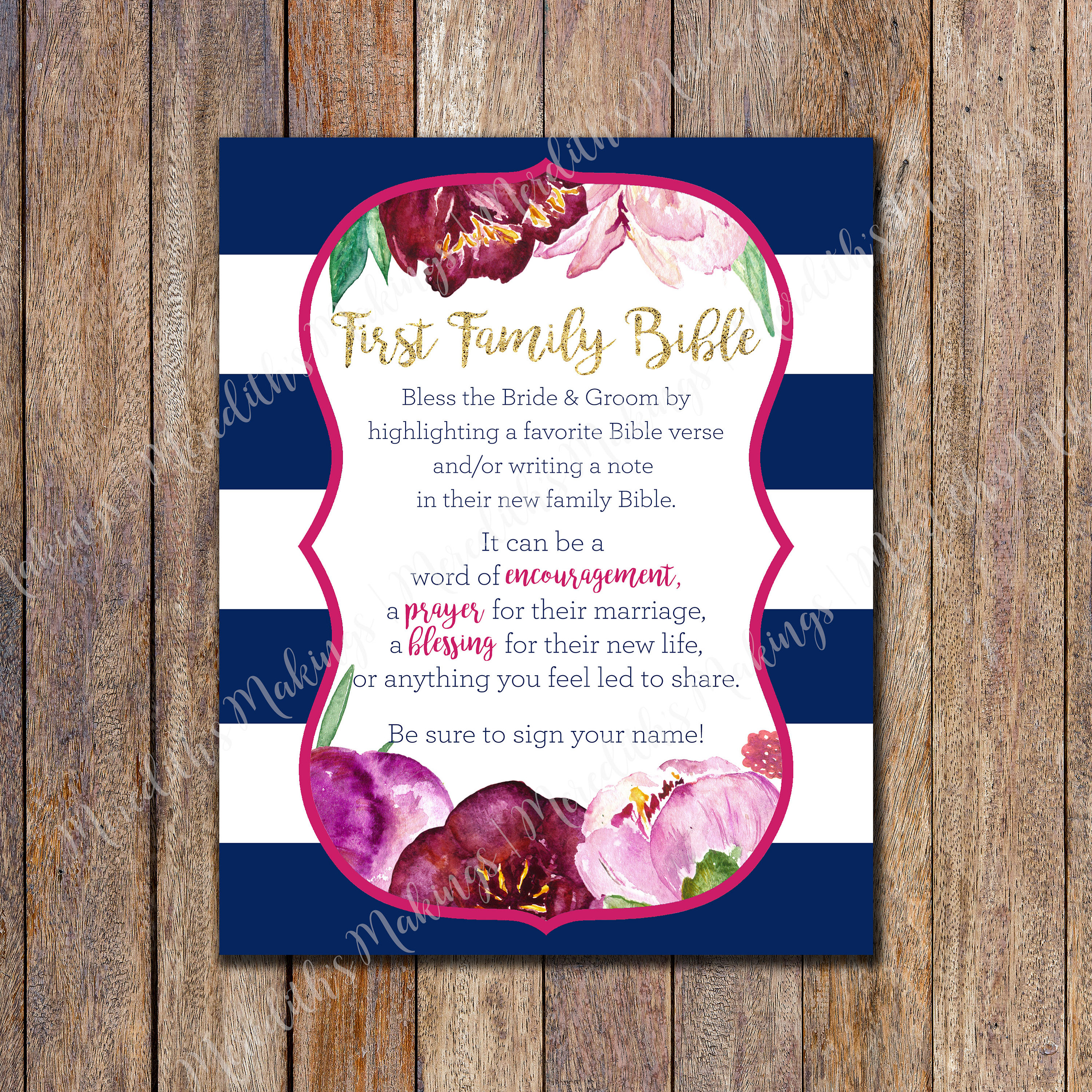 Bridal Shower First Family Bible Printable First Family Bible Etsy