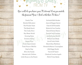 Gender Neutral Baby Shower Games - TV Sitcom Parents Matching Game