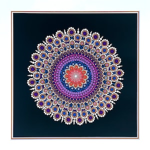 Mandala Dot Art Giclee Print: Fractal Flower, 12x12 Matted