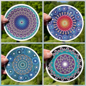 Collection of FOUR Mandala Vinyl Stickers! Dot Dots Dotted Art Dotillism Cymatics Stickers 4 inch round FREE USA Shipping