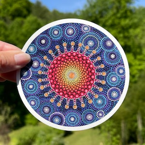 Mandala Sticker Dot Dotted Cymatics Art Dots Big Vinyl 4&quot; inch Round FREE USA SHIPPING