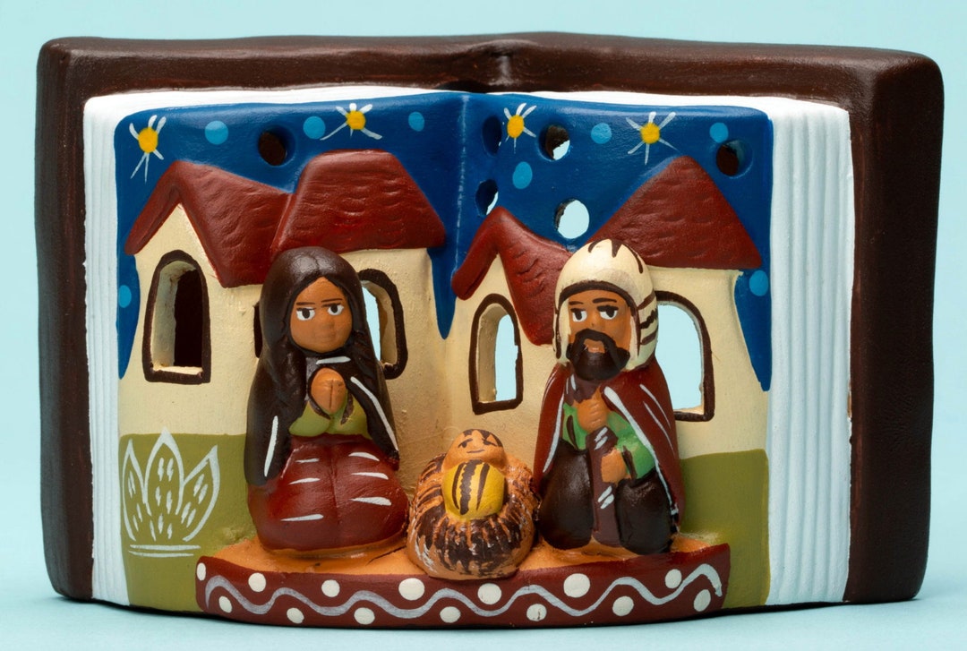 Ceramic Bible Luminary With Nativity Scene 4