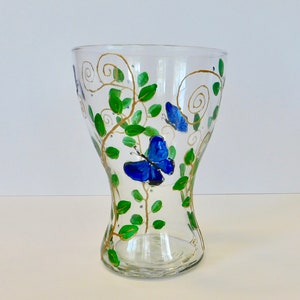Beautiful Vines and Butterflies Glass Vase hand painted