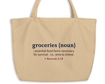 Wine & Cheese Grocery Bag Made From 100% Organic Cotton - A Machine Washable Tote - Buy It For Yourself Or As A Gift This Summer Season
