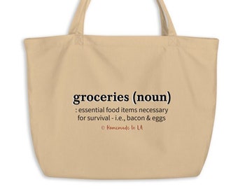 Bacon & Eggs Grocery Bag Made From 100% Organic Cotton - A Machine Washable Tote - Buy It For Yourself Or As A Gift This Summer Season