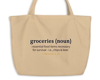 Chips & Beer Grocery Bag - 100% Organic Cotton - A Machine Washable Tote - Buy It For Yourself Or As A Gift For Someone This Summer Season