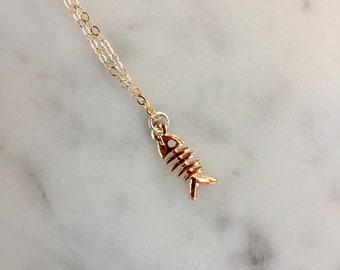 Rose Gold Fish Bone Necklace PERFECT For Minimalist Jewelry Lovers - Buy It For Yourself Or As A Gift This Summer Season