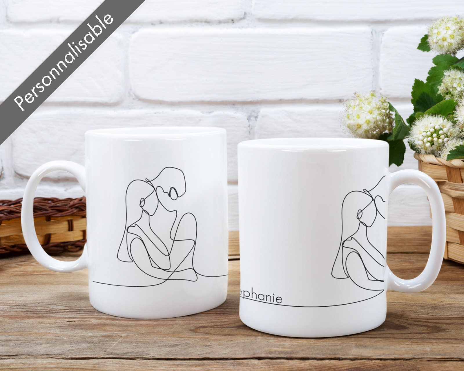 Set de 2 Tasses Couple Personnalisée avec Prénoms - Cadeau Mariage/Amour Mug St Valentin, Anniversai