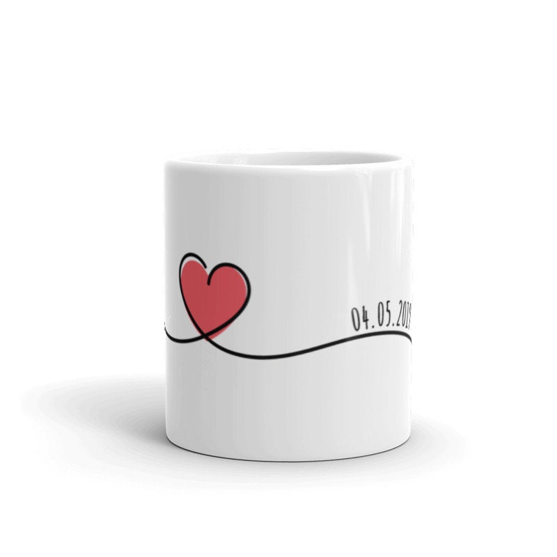 Tasse en Céramique avec Coeur et Date Personnalisé Pour Cadeau de Couple | Mariage, Pacs, Rencontre,