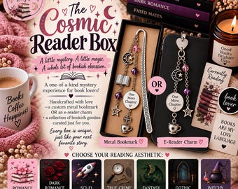 La caja del lector cósmico / Caja de regalo misteriosa para amantes de los libros / Marcapáginas personalizado o colgante para Kindle / Regalo para amantes de los libros